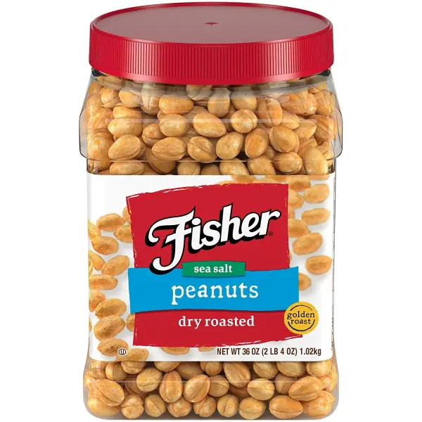 Fisher Sea Salt Dry Roasted Peanuts | Crunchy Golden Roasted Snack Nuts